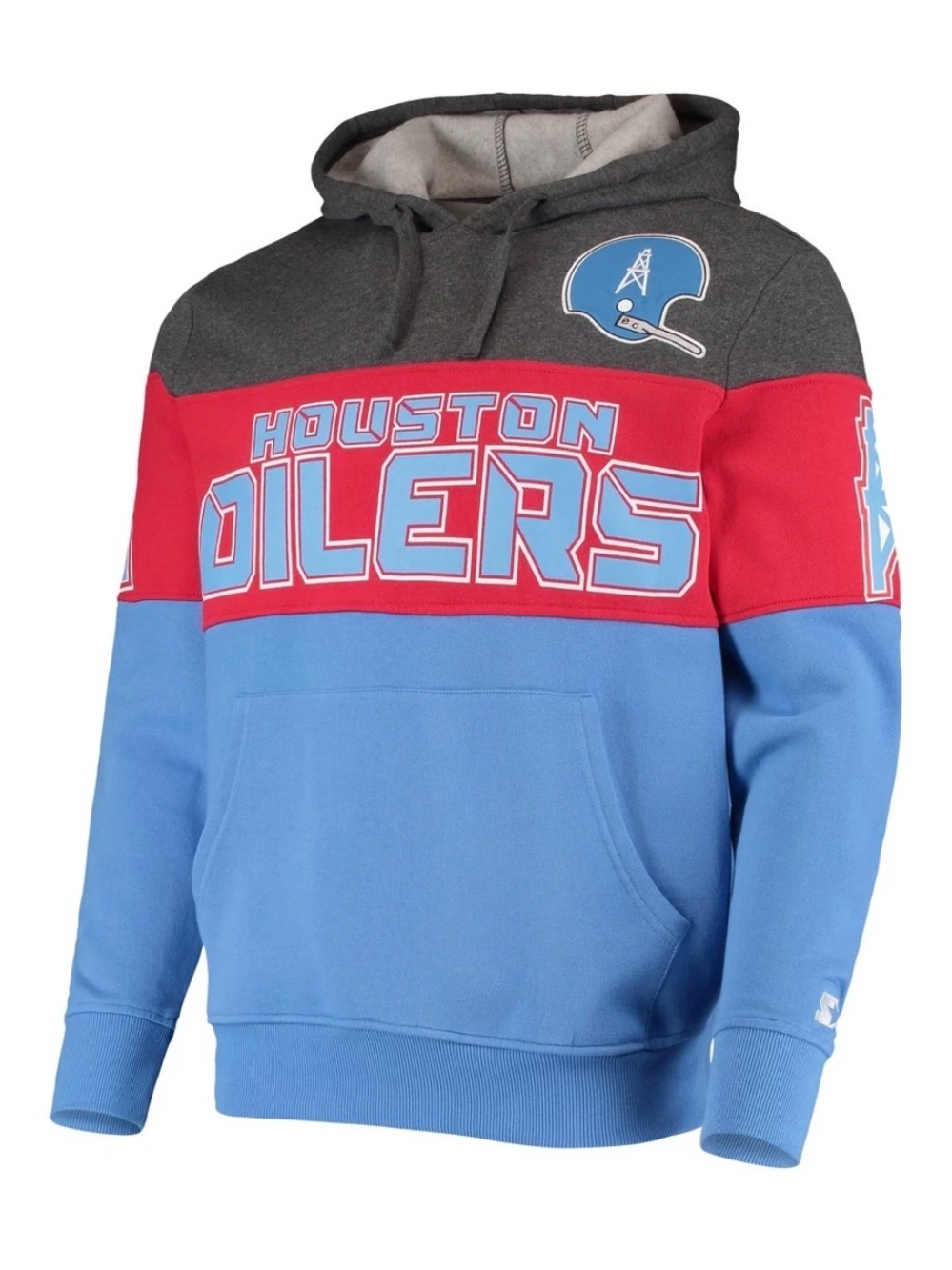 Houston Oilers Starter Colorblock Pullover Hoodie - Gray/Red/Light Blue NWT